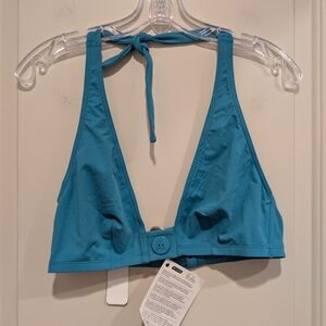 NWT ERES “Pop Roller” Button Detailed Halter Bikini Top Full Cup  Turquoise